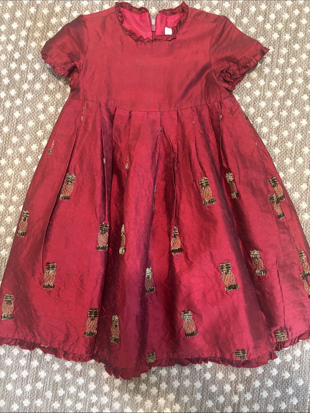 Trish Scully Girls' Red Embroidered Party Dress with pineapples